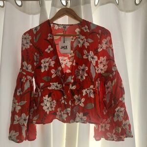 Jack by BB Dakota Floral Blouse in Red and White